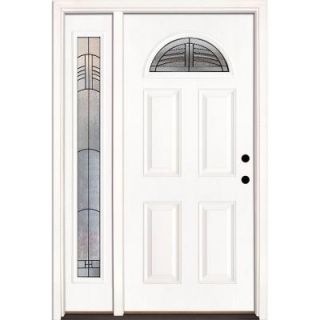 Feather River Doors 50.5 in. x 81.625 in. Rochester Patina Fan Lite Unfinished Smooth Fiberglass Prehung Front Door with Sidelite 473190 1A4