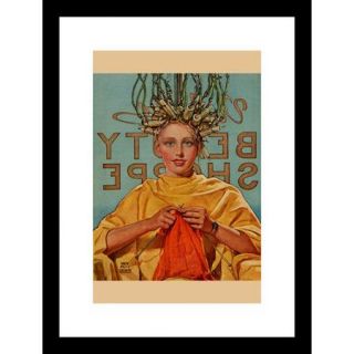 Buyenlarge Woman in Curlers Knits Framed Vintage Advertisement