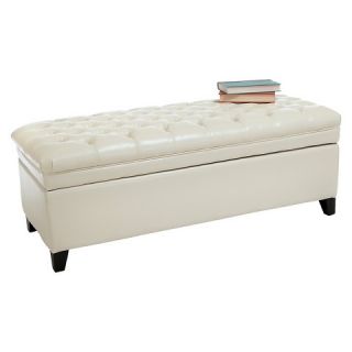 Hastings Tufted Ivory Leather Storage Ottoman   Ivory   Christopher