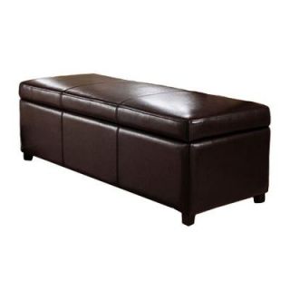 Simpli Home Avalon Large Rectangular Faux Leather Storage Ottoman in Dark Brown F 18A