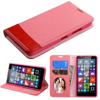 Insten Book Style Leather Fabric Cover Case w/stand For Microsoft Lumia 640(Metro PCS)/Lumia 640(T mobile)   Pink/Red