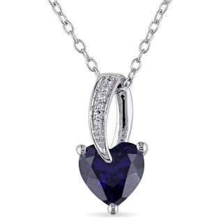Miadora Sterling Silver Created Sapphire and Diamond Heart Necklace
