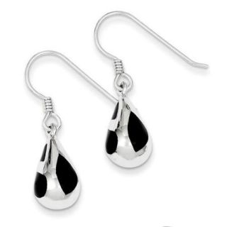 Sterling Silver Fancy Black Resin Earrings (1IN x 0.3IN )