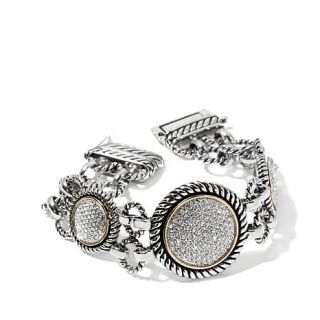 Emma Skye Jewelry Designs Round Crystal Station Tritone Stainless Steel Bracele   7534120