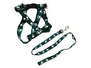 Iconic Pet   Paw Print Adjustable Harness with Leash   Green   Large