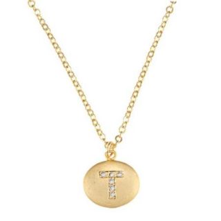 Goldplated Pave set Crystal Round Initial Gemstone Necklace   17 inch Letter D