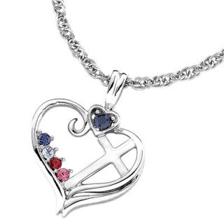 Remy and Rose Sterling Silver Birthstone Heart Cross Necklace   4