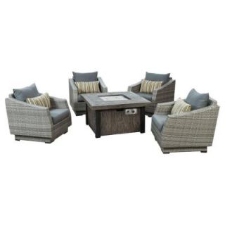 RST Brands Cannes 5 Piece Patio Fire Pit Seating Set with Charcoal Grey Cushions OP PECLB5FT CNS CHR K