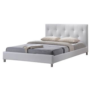Barbara Modern Bed with Crystal Button Tufting   White (King)   Baxton