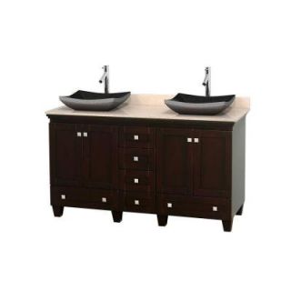 Wyndham Collection Acclaim 60 in. W Double Vanity in Espresso with Marble Vanity Top in Ivory and Black Sinks WCV800060DESIVGS1MXX