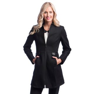 Laundry By Design Center Front Zip Wool Coat with Stand Collar