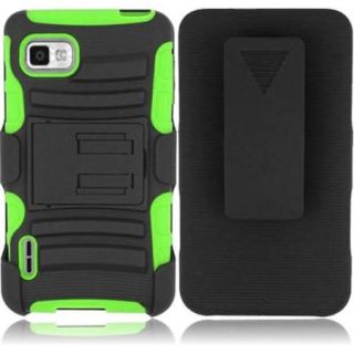 Insten Black+Neon Green Hybrid Hard Shockproof Case Cover Holster Stand For LG Optimus F3 (All Carriers)