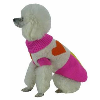PET LIFE Small Pink and Orange and White and Yellow Lovable Bark Heavy Knit Ribbed Fashion Dog Sweater SW4HPKSM