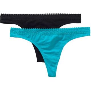 Fruit of the Loom Ladies' Cotton Stretch with Lace Thongs, 2 pack