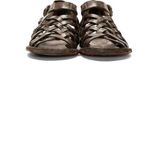 Officine Creative Brown Leather Woven Apuana Sandals