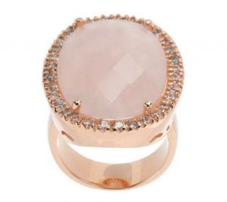 Bronzo Italia Bold Faceted Rose Quartz & Pave Crystal Ring   J271831 —