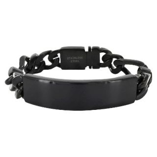 Stainless Steel Figaro Chain ID Bracelet   Black