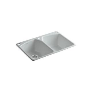 KOHLER Tanager Top Mount Cast Iron 33 in. 3 Hole Double Bowl Kitchen Sink in Ice Grey K 6491 3 95