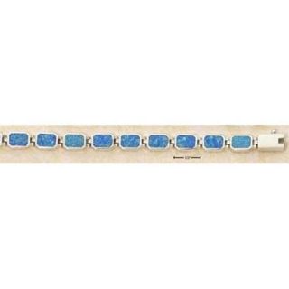 Sterling Silver 7. 5 Inch Blue Lab Opal Inlay Slightly Octagonal Multi Link Bracelet
