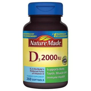 Nature Made Vitamin D3 Dietary Supplement Softgels, 2000 I.U., 260 count