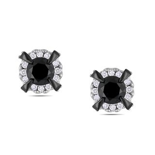 Miadora 10k White Gold 1ct TDW Black and White Diamond Halo Earrings(G