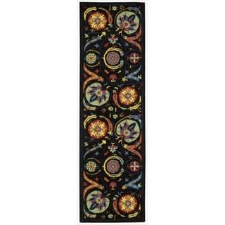 Hand tufted Suzani Black/ Multi Color Floral Medallion Rug (23 x 8)
