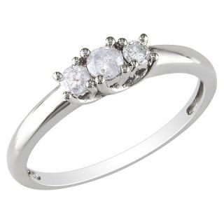 10K White Gold Diamond 3 Stone Ring Silver