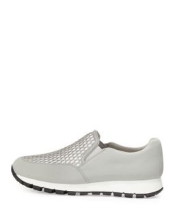 Prada Mesh Fabric Slip On Sneaker, Granite/White