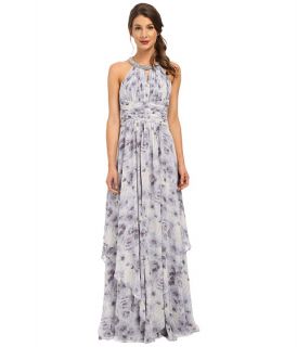 Donna Morgan Beaded Neck Gown Printed Lavender