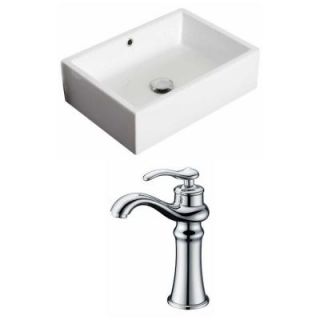 American Imaginations Rectangle Vessel Sink Set in White with Deck Mount cUPC Faucet AI 15181