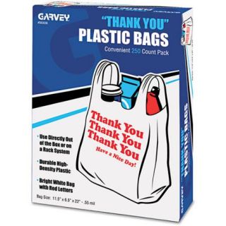 COSCO "Thank You" Bags, Printed, Plastic, .5mil, 11 x 22, White, 250/Box