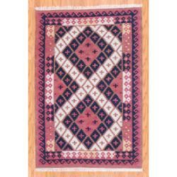 Indo Hand knotted Kilim Rust and Black Wool Rug (4 x 6)  