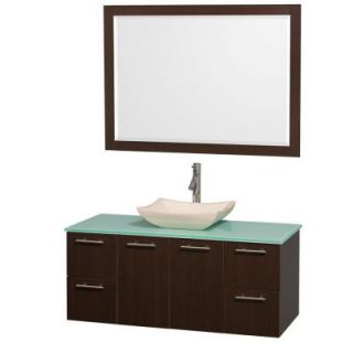 Wyndham Collection Amare 48 in. Vanity in Espresso with Glass Vanity Top in Aqua and Ivory Marble Sink WCR410048ESGRGS2
