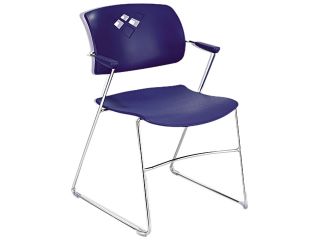Safco 4286BU Veer Series Stacking Chair with Arms, Sled Base, Blue/Chrome, 4/Carton