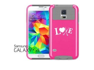 Samsung Galaxy S5 Shockproof Impact Hard Case Cover Love Hair Cutting Crafts (Hot Pink Grey)