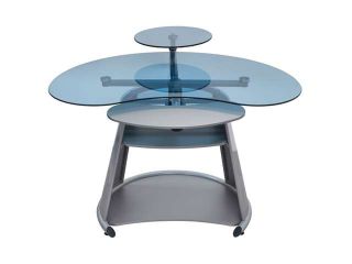 Studio Designs Home Office Neptune Computer Desk Table Furniture Silver Blue Glass