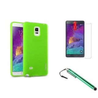 Insten Green Jelly Candy TPU Rubber Skin Case Cover For Samsung Galaxy Note 4 N9100+Colorful Protector+Stylus Pen