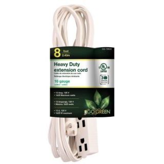 Power By Go Green 8 ft. 16/3 SPT 2, 3 Outlet Extension Cord   White GG 19608