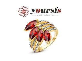 Yoursfs 18K Rose Gold Plated Big Flower Rings Use Red Swarovski Crystal Fashion Jewelry