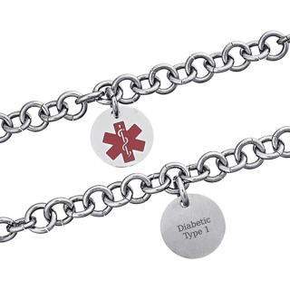 Stainless Steel Engraved Round Medical Alert ID Bracelet  