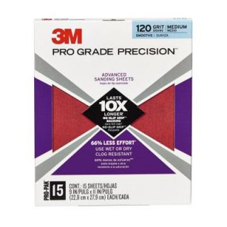 3M Pro Grade Precision 9 in. x 11 in. 120 Grit Medium Advanced Sanding Sheets (15 Pack) 27120PGP 15