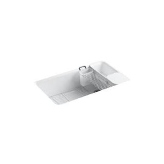 KOHLER Riverby Undermount Cast Iron 33 in. 5 Hole Single Bowl Kitchen Sink with Accessories in White K 5871 5UA3 0