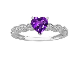 0.84 Ct Heart Shape Purple Amethyst 14K White Gold Ring