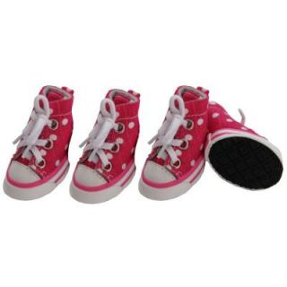 PET LIFE Large Pink Polka Extreme Skater Casual Grip Dog Sneaker Shoes (Set of 4) F23PKLG