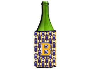 Letter B Football Purple and Gold Wine Bottle Beverage Insulator Hugger CJ1064 BLITERK