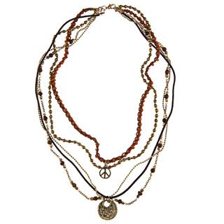Goldtone Orange and Brown Glass Bead Marcy Multi strand Necklace