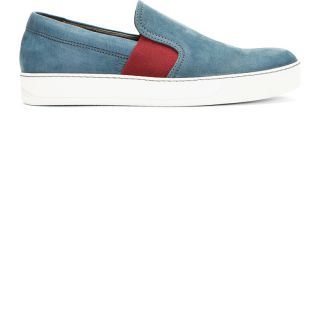 Nubuck slip on shoes in steel blue. Round toe. Padded collar