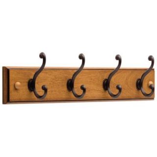 Liberty 18 in. Honey Maple and Statuary Bronze Scroll Coat and Hat Hook Rack 128738