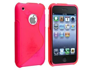 Insten Hot Pink S Shape TPU Rubber Skin Case + Mirror Screen Protector Compatible with Apple iPhone 3G / 3GS