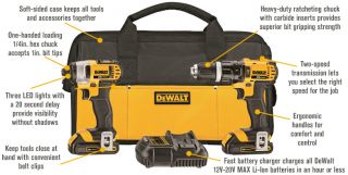 DEWALT 20 Volt Max Li-Ion 1/2in. Cordless Compact Hammerdrill & 1/4in. Impact Driver Combo Kit — With 2 Batteries, Model# DCK285C2  Cordless Power Tool Kits